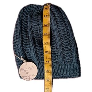 Handmade Mens Knit Hat Dark Teal Ribbed Texture 100% Low Pill Acrylic